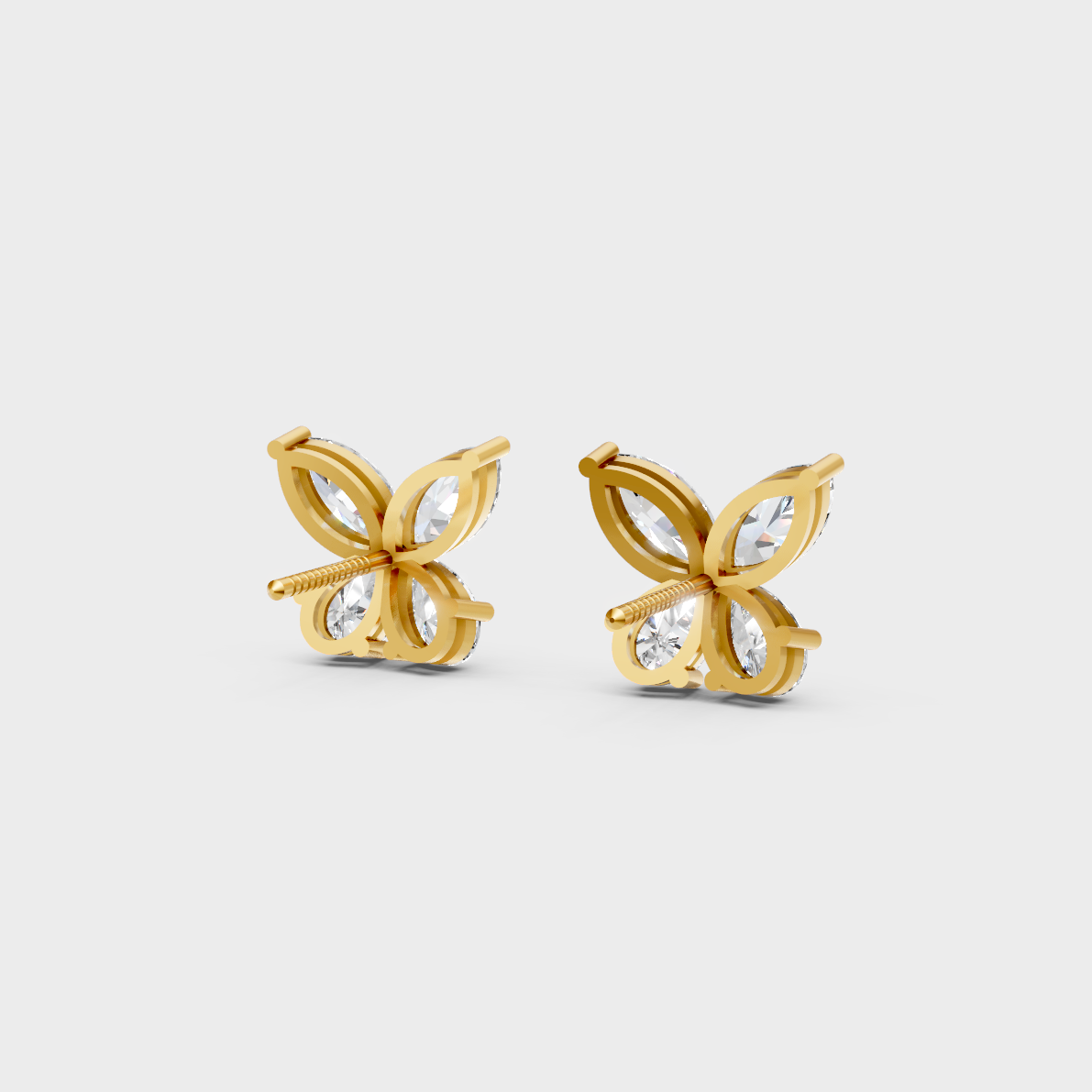 High-polish 14K Yellow Gold Setting supporting elegant Marquise and Pear Cut Lab-Grown Diamond Studs.