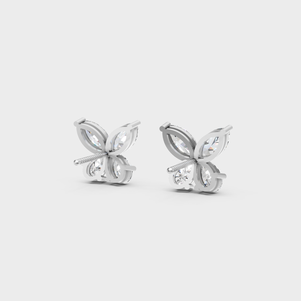 Contemporary style display of 1.74 Carat Sustainable Diamond Stud Earrings in radiant 18K White Gold.
