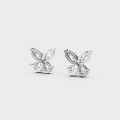 Contemporary style display of 1.74 Carat Sustainable Diamond Stud Earrings in radiant 18K White Gold.