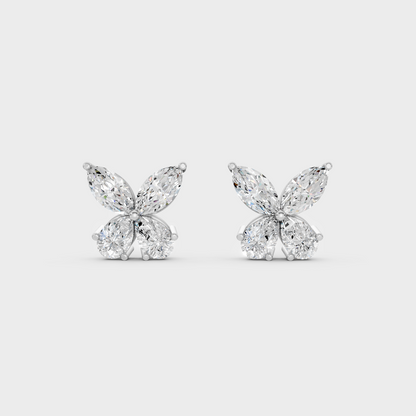 On-ear perspective highlighting the icy Brilliant Sparkle of 1.74ct White Gold Marquise Pear Diamond Studs.