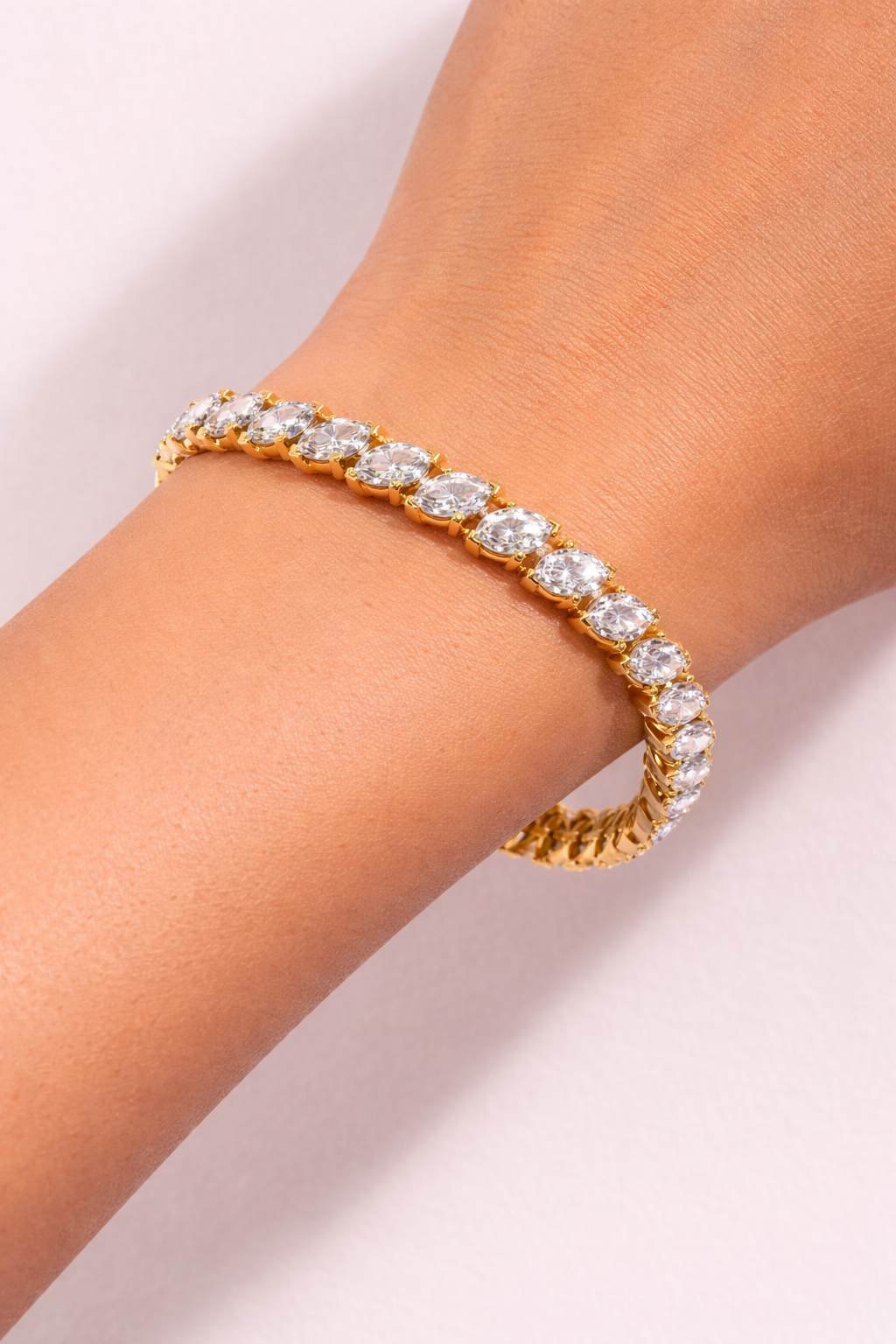 Luxury Yellow Gold Tennis Bracelet featuring Marquise Lab-Grown Diamonds