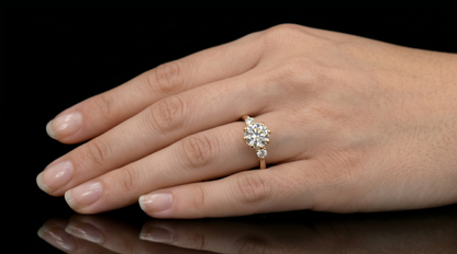 yellow gold three stone diamond engagement ring