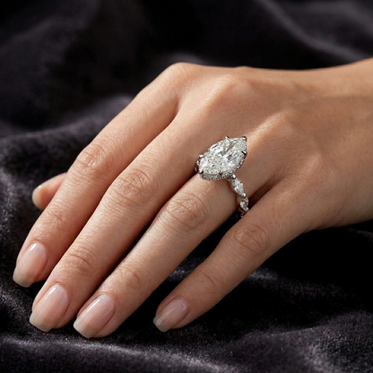 9K White gold lab grown diamond halo ring marquise and round