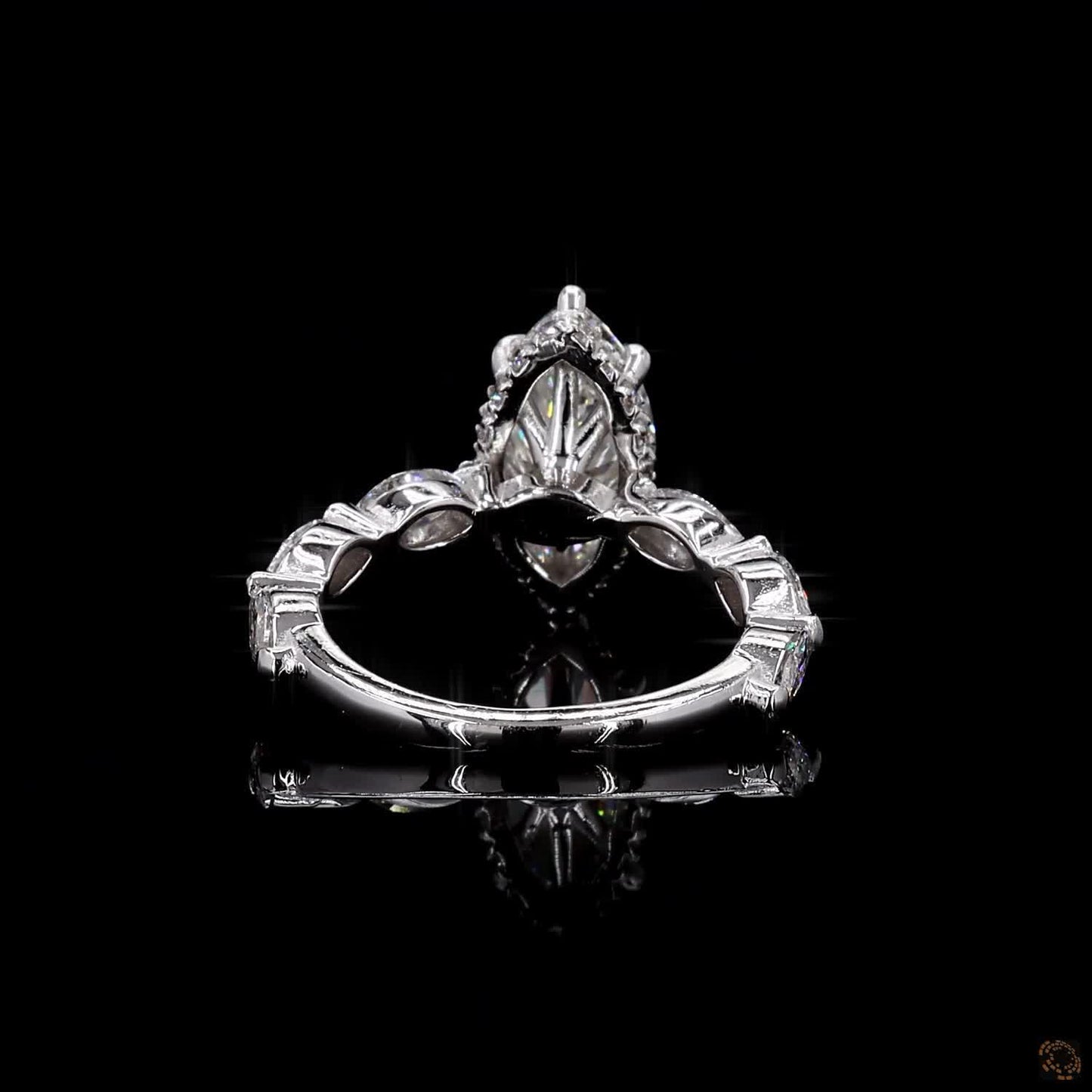 Bridal white gold marquise round lab grown diamond ring