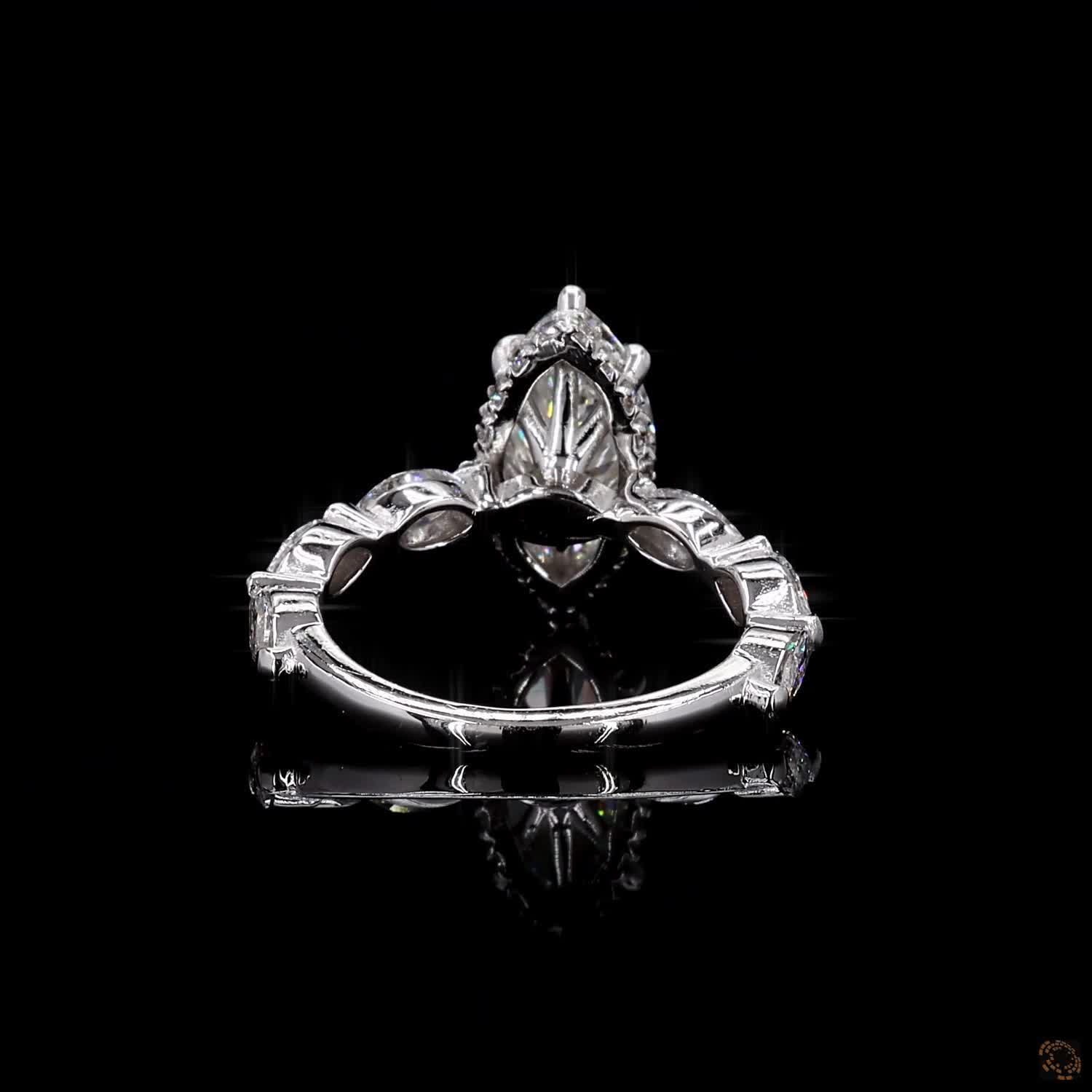 Bridal white gold marquise round lab grown diamond ring