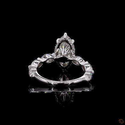 Bridal white gold marquise round lab grown diamond ring