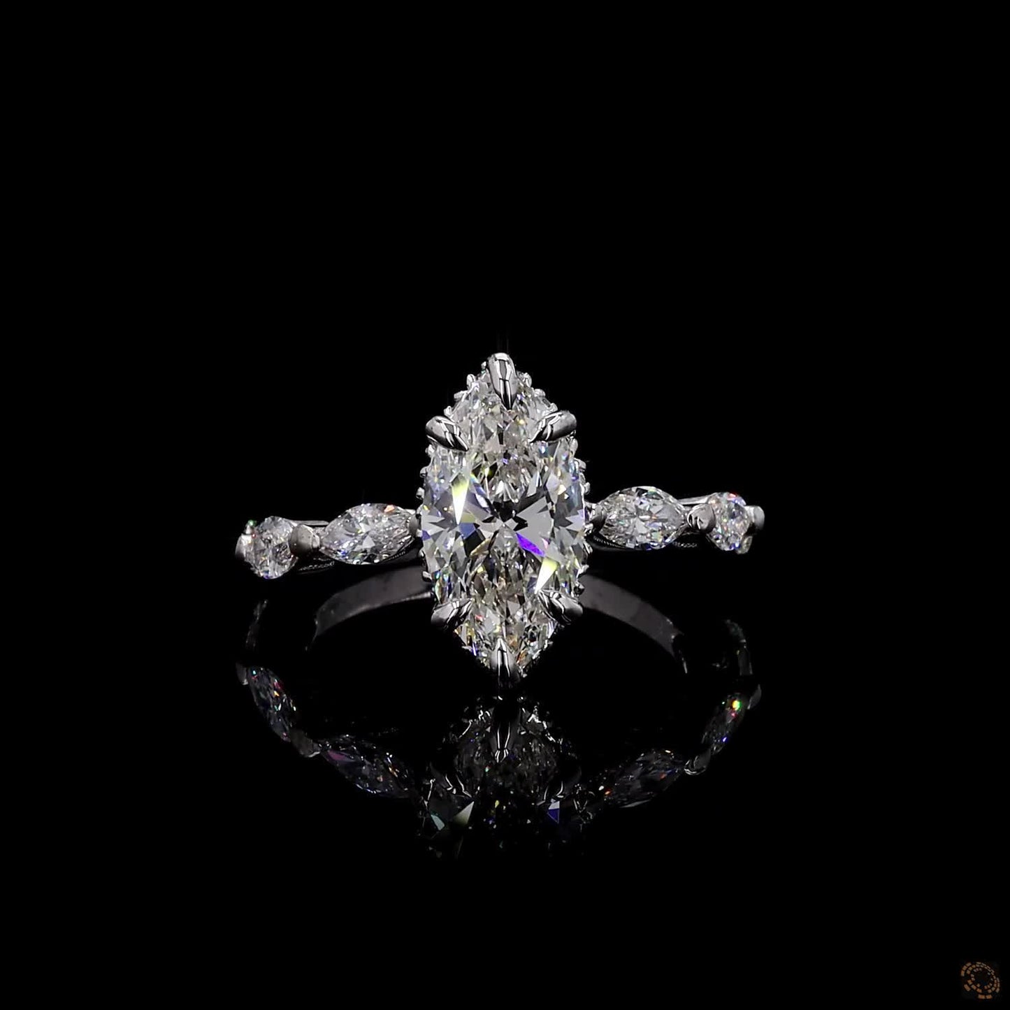 White gold lab grown diamond halo ring marquise and round