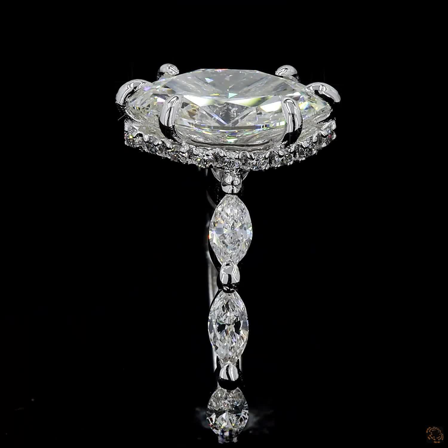 5.33 ct marquise and round lab grown diamond ring white gold