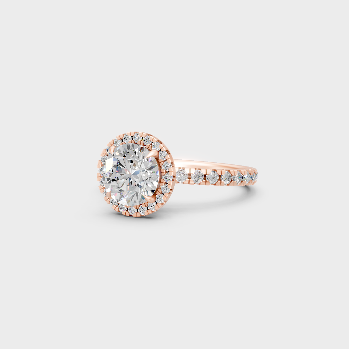 Distinctive 2.85 Carat Round-Cut Lab-Grown Diamond Halo Ring in 18K Rose Gold.
