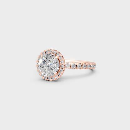 Distinctive 2.85 Carat Round-Cut Lab-Grown Diamond Halo Ring in 18K Rose Gold.