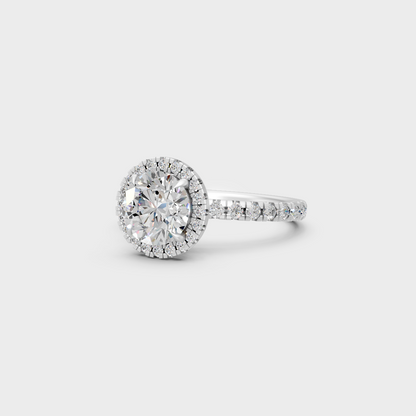 Premium 2.85 Carat Certified Lab-Grown Diamond Halo Ring, handcrafted in 14K White Gold.