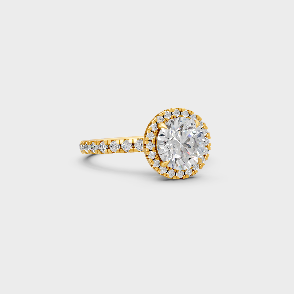 Custom 2.85 Carat Certified Lab-Grown Diamond Halo Ring, handcrafted in 14K Yellow Gold.