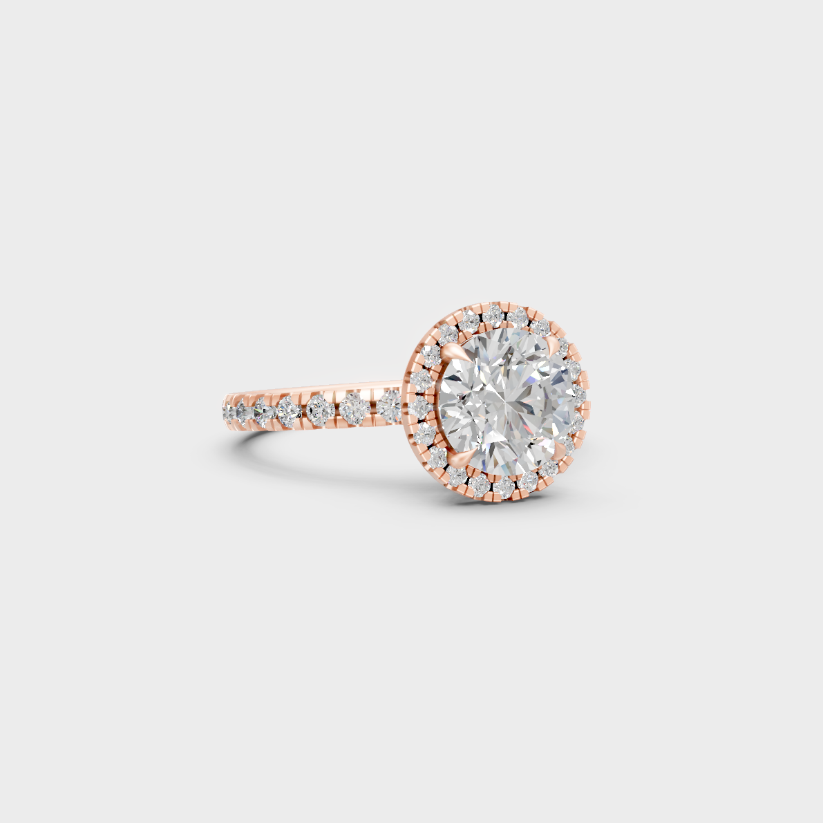 Stunning 2.85 Carat Round-Cut Lab-Grown Diamond Halo Ring in a 14K Rose Gold setting.
