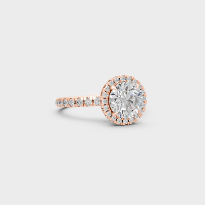 Stunning 2.85 Carat Round-Cut Lab-Grown Diamond Halo Ring in a 14K Rose Gold setting.