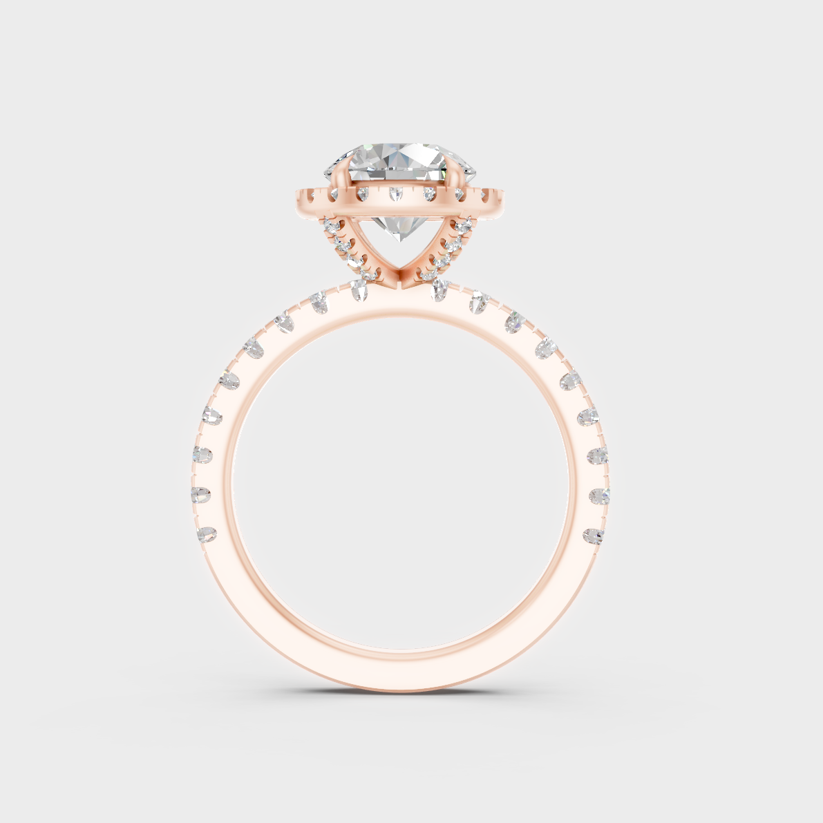 Ethical Luxury 2.85 Carat Round Lab-Grown Diamond Halo Ring, elegant statement in 18K Rose Gold.