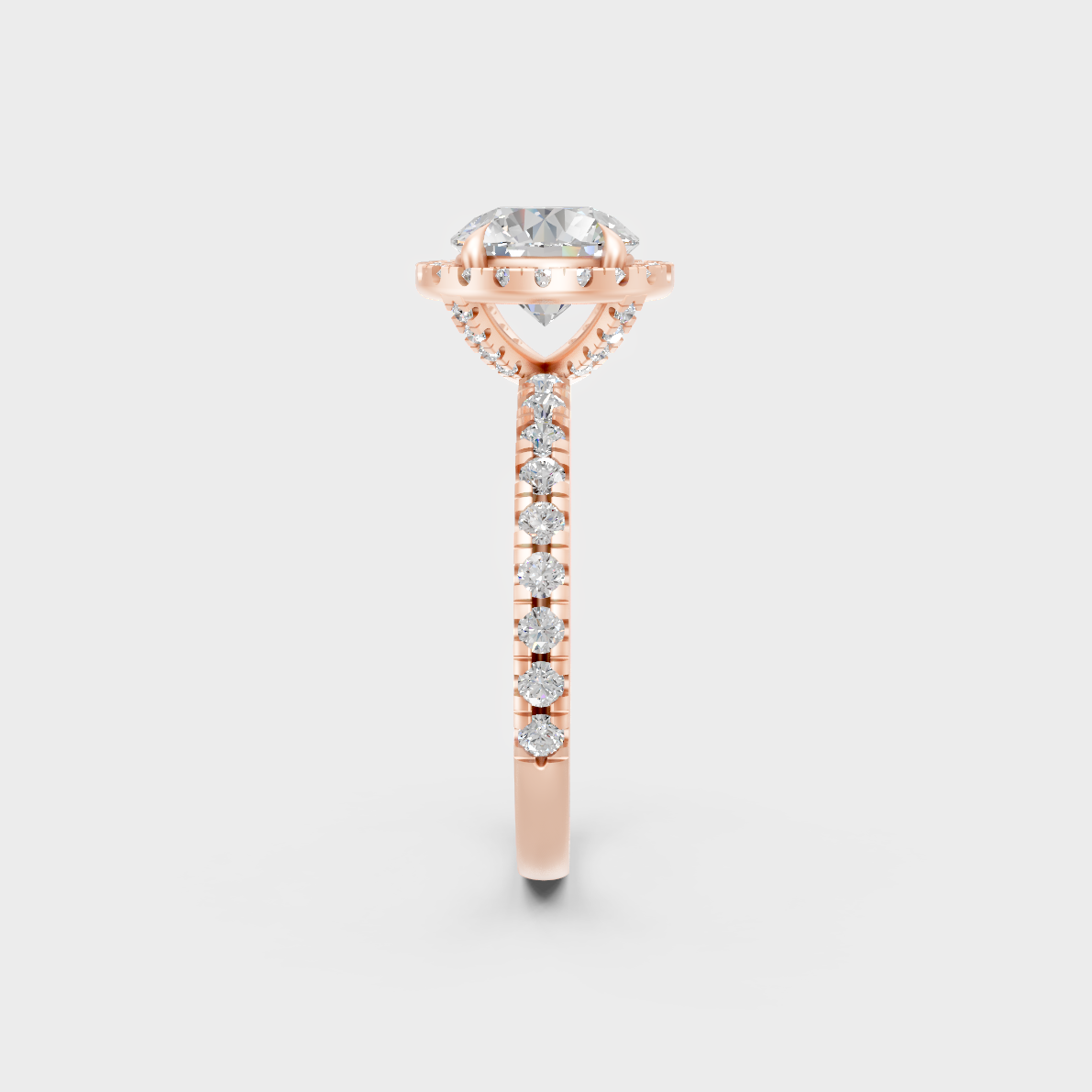 Unique 2.85 Carat Round-Cut Lab-Grown Diamond Halo Ring with modern appeal in 9K Rose Gold.