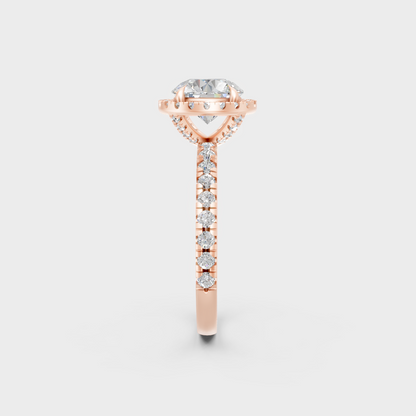 Unique 2.85 Carat Round-Cut Lab-Grown Diamond Halo Ring with modern appeal in 9K Rose Gold.