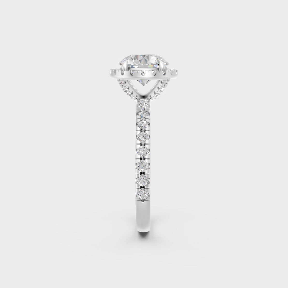 Modern 2.85 Carat Round-Cut Lab-Grown Diamond Halo Ring in a sleek 9K White Gold design.
