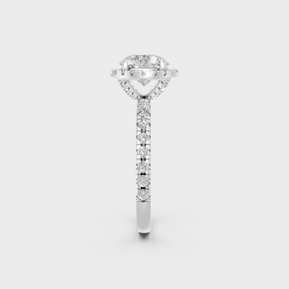 Modern 2.85 Carat Round-Cut Lab-Grown Diamond Halo Ring in a sleek 9K White Gold design.