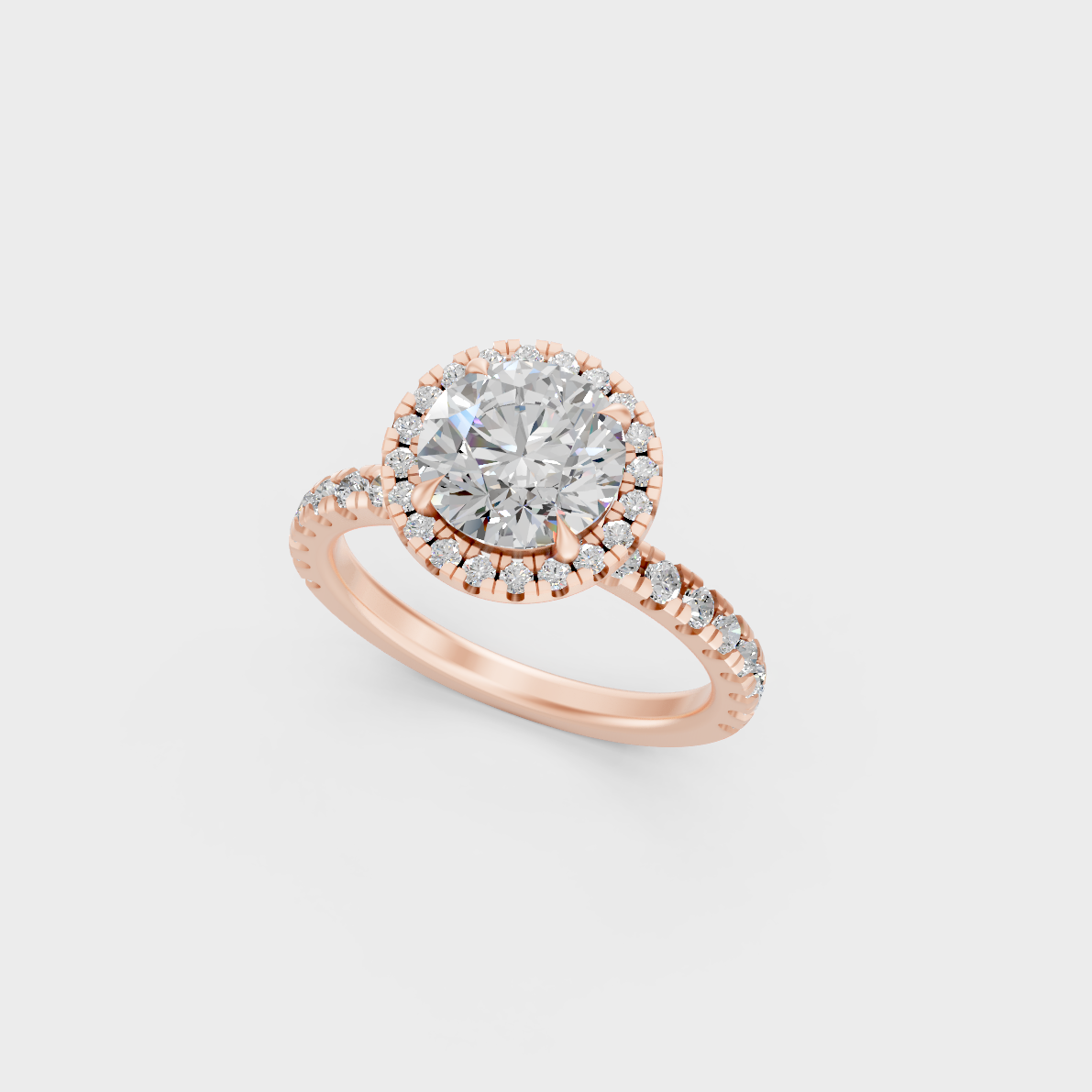 Exquisite 2.85 Ct Round Lab-Grown Diamond Engagement Ring, polished 14K Rose Gold finish.