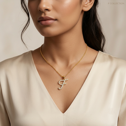Shop our custom "F" Alphabet Lab Grown Diamond Pendant with Chain. Available in 9K, 14K, 18K Yellow, White, Rose Gold & 950 Platinum. Ethical luxury worldwide.