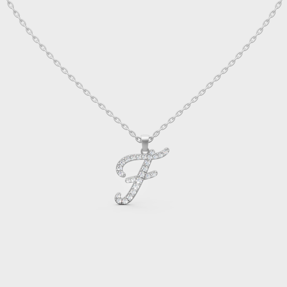 Micro Pave Letter F Initial Necklace Shining with Premium 18K White Gold Chain Set