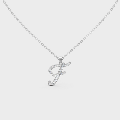 Micro Pave Letter F Initial Necklace Shining with Premium 18K White Gold Chain Set