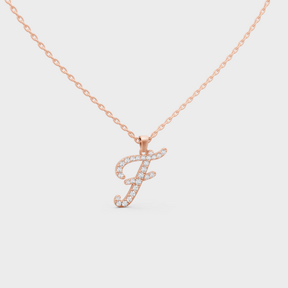 Romantic Rose Gold "F" Alphabet Lab Grown Diamond Pendant and Dainty Cable Chain