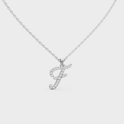 Brilliant "F" Alphabet Lab Grown Diamond Pendant on Shimmering 14K White Gold Chain
