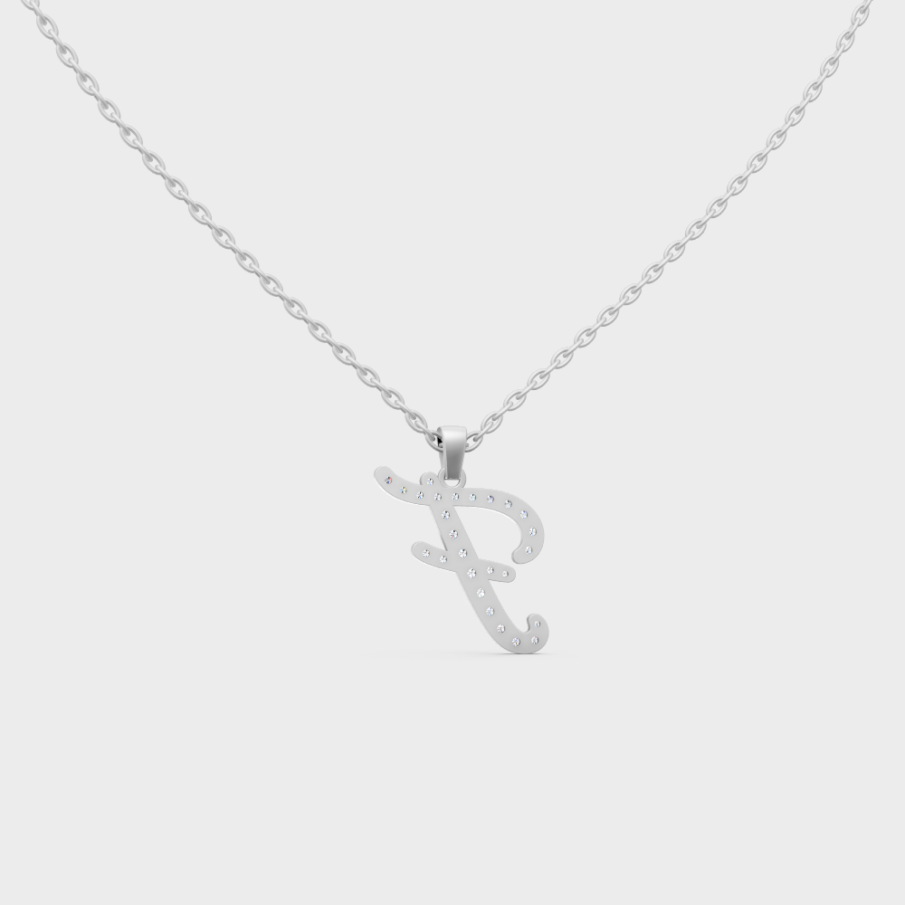 Hypoallergenic 950 Platinum "F" Alphabet Lab Grown Diamond Pendant with Matching Chain