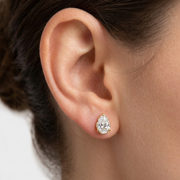 Lab-Grown Pear Cut Diamond Stud Earrings In 9K Yellow Gold