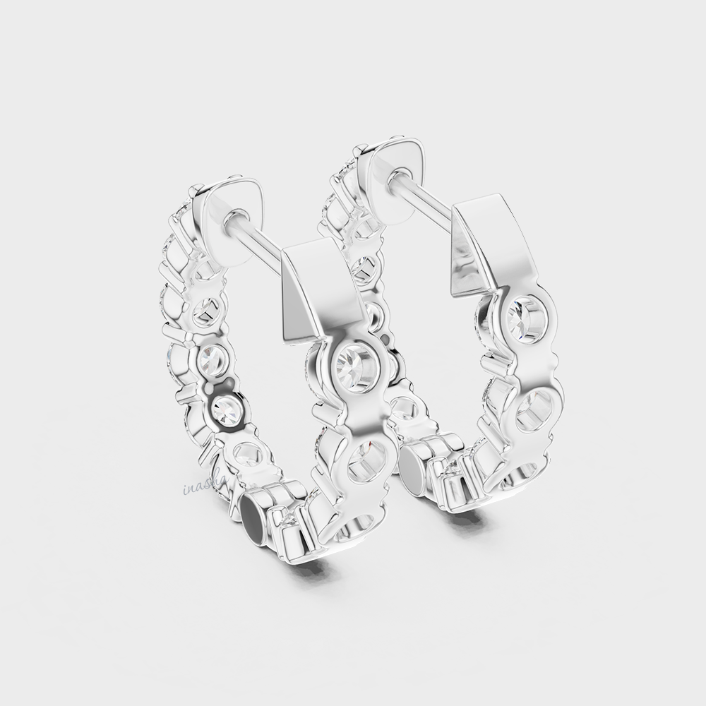 Hallmarked White Gold 1.60 Ct Lab-Grown Round Diamond Hoop Earrings