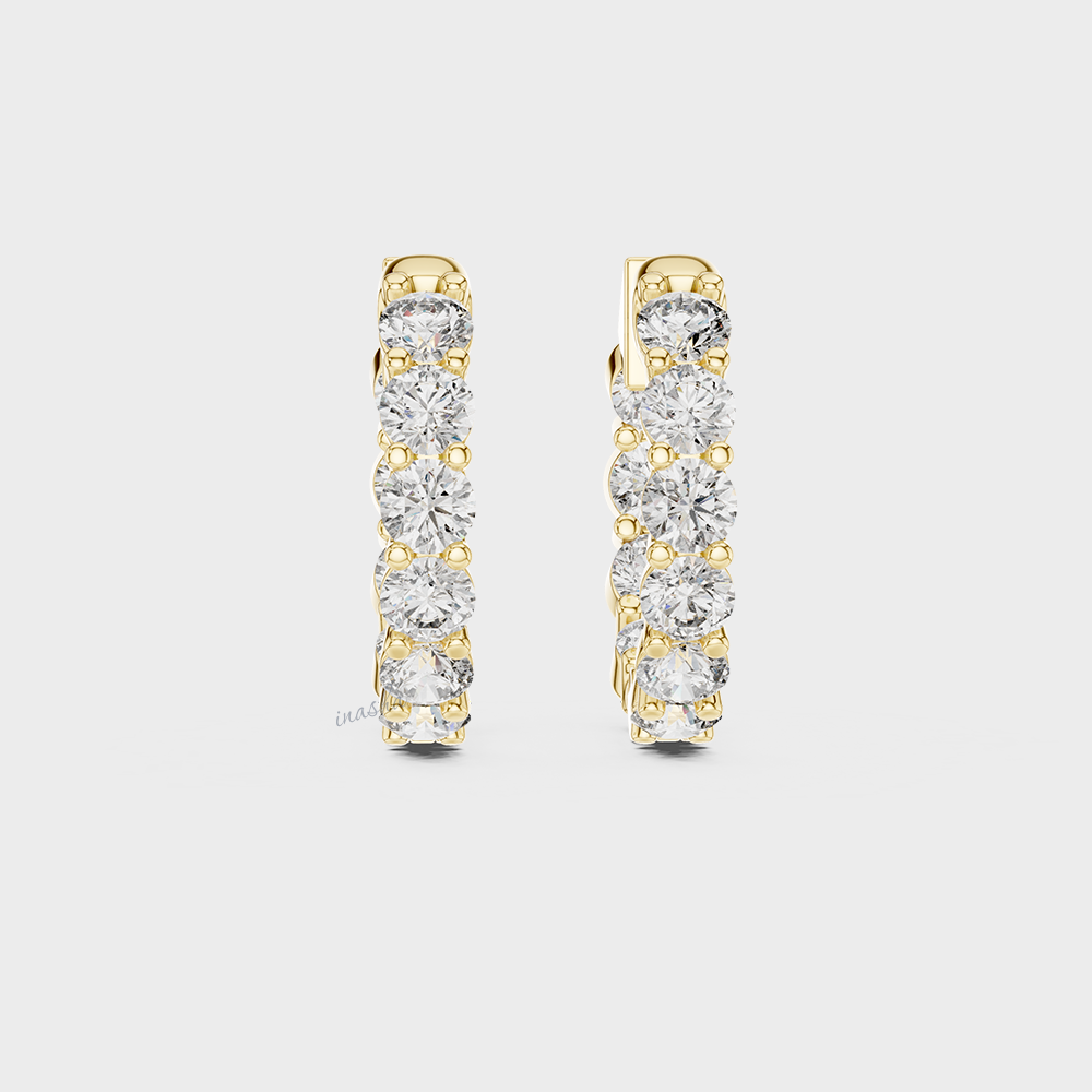 Classic Yellow Gold 1.60 Ct Lab-Grown Round Diamond Hoop Earrings