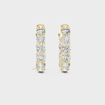 Classic Yellow Gold 1.60 Ct Lab-Grown Round Diamond Hoop Earrings