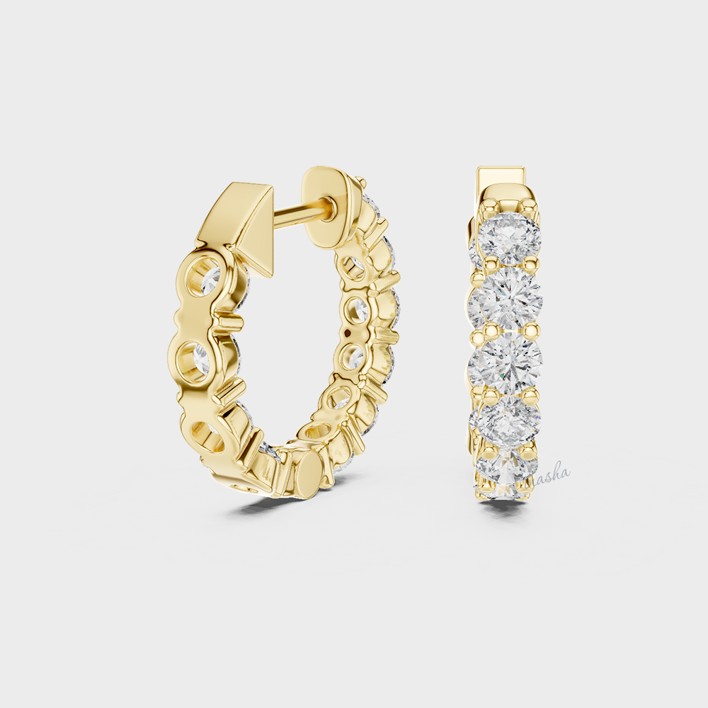 GLI Certified 1.60 Ct Lab-Grown Round Diamond Hoop Earrings In Yellow Gold
