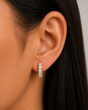 9k Yellow Gold Round Cut Diamond Hoop Earrings