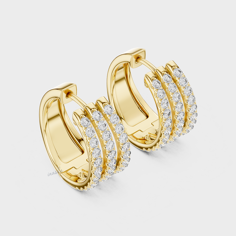 1.98 Ct Total Lab-Grown Round Diamond Hoop Earrings In Yellow Gold – GLI Certified