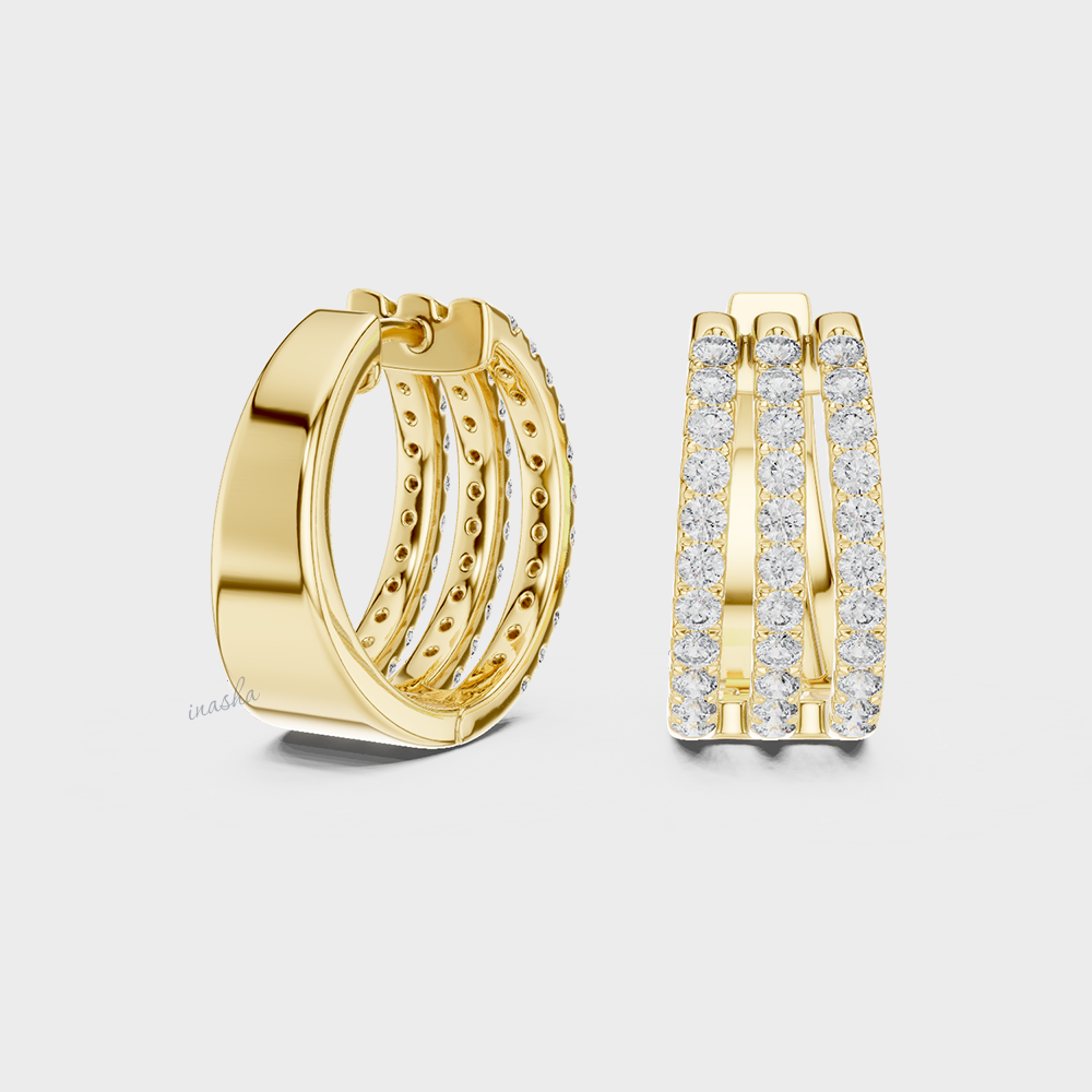 Luxury Lab-Grown Round Diamond Hoop Earrings 1.98 Ct In Hallmarked Yellow Gold