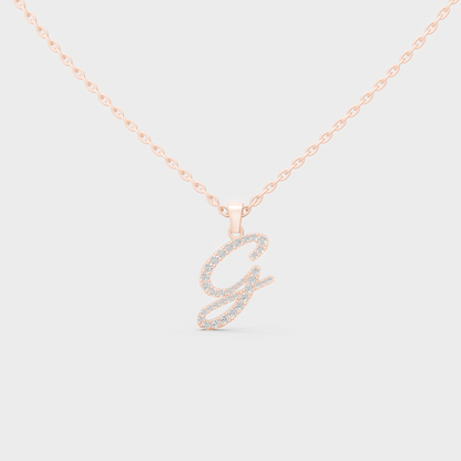 Romantic Rose Gold "G" Alphabet Lab Grown Diamond Pendant and Dainty Cable Chain