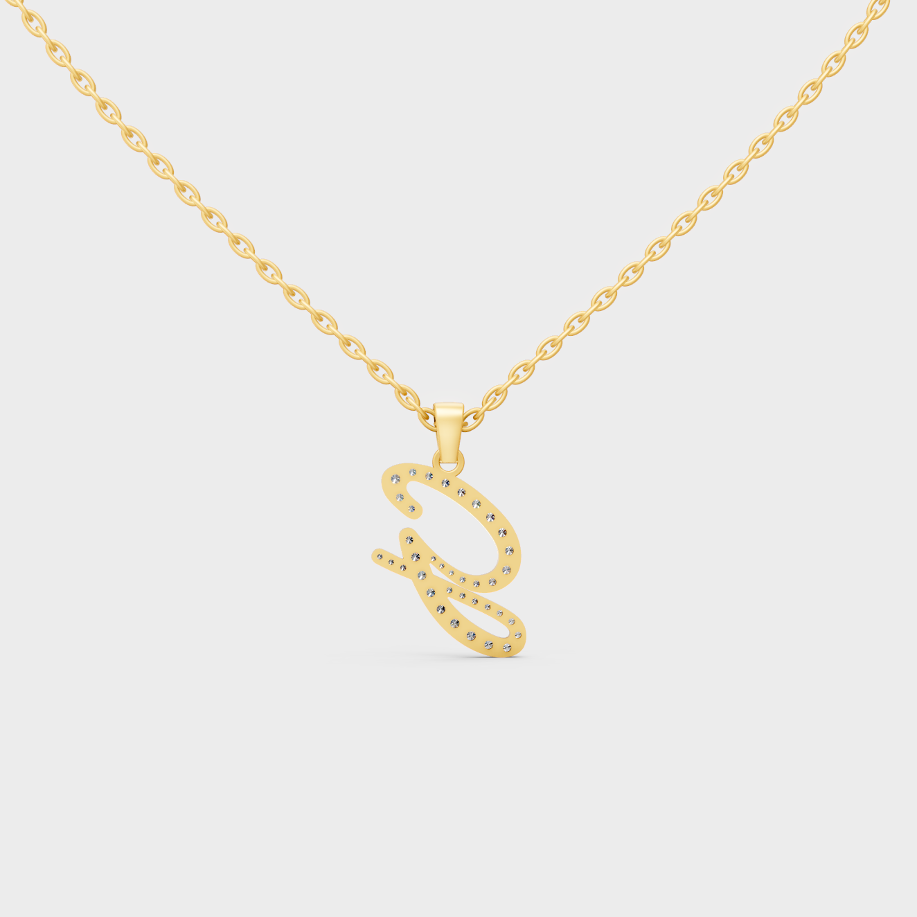 Model Wearing Capital Letter G Lab Created Diamond Necklace in 9K Yellow Gold