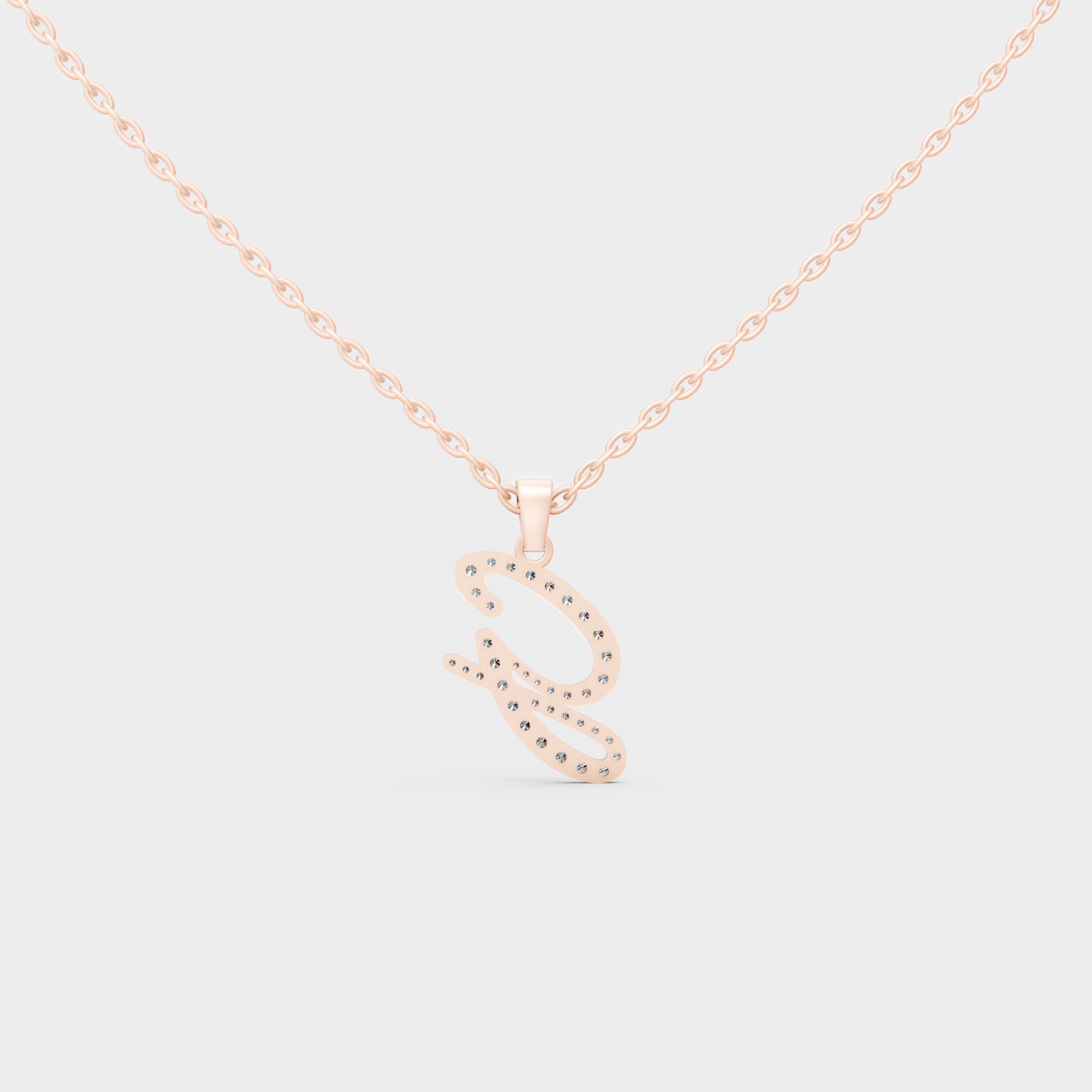 Side Angle of Personalized Alphabet G Lab Diamond Charm on 18K Rose Gold Chain