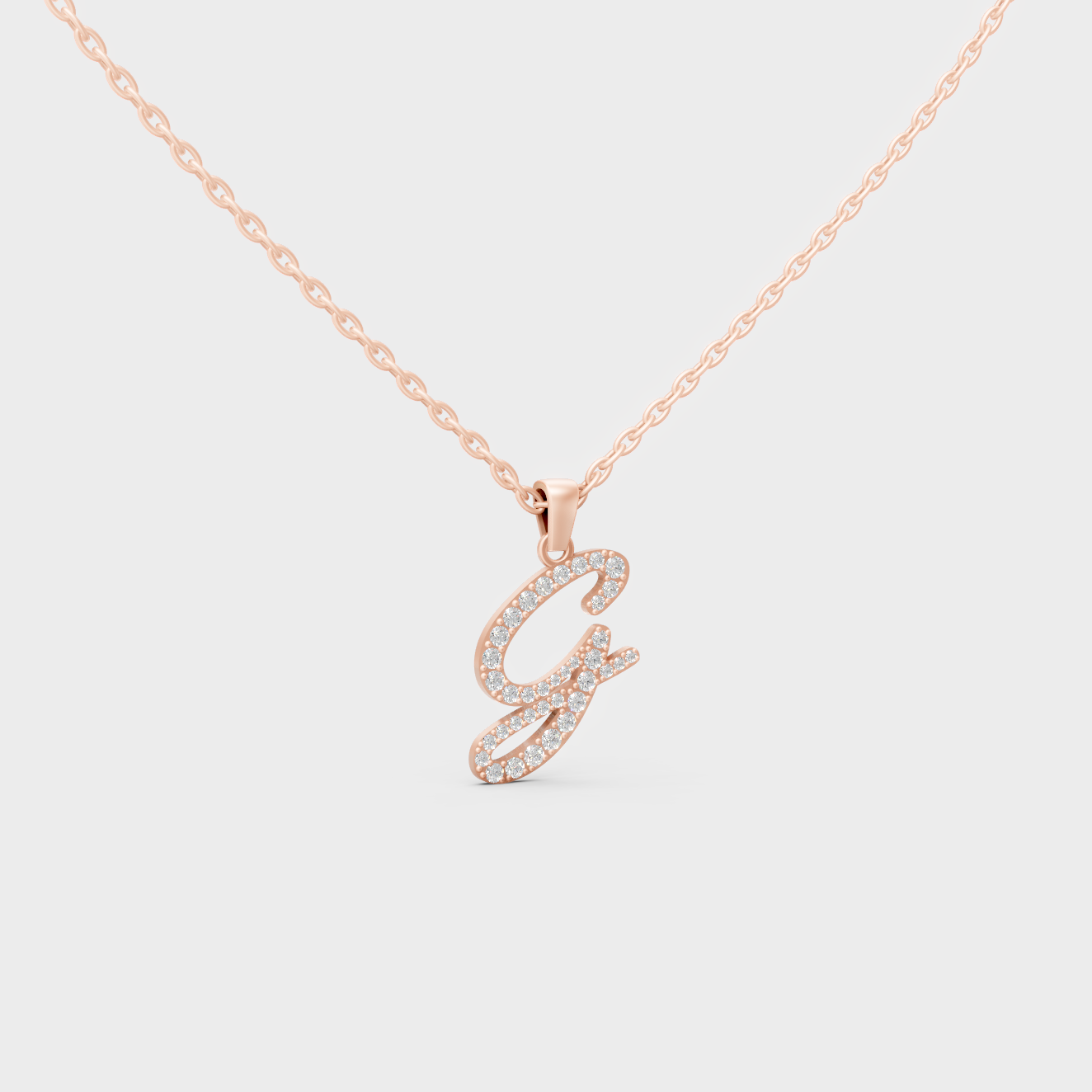 Blush Pink 14K Rose Gold Letter G Initial Necklace Set with Brilliant Round Lab Diamonds