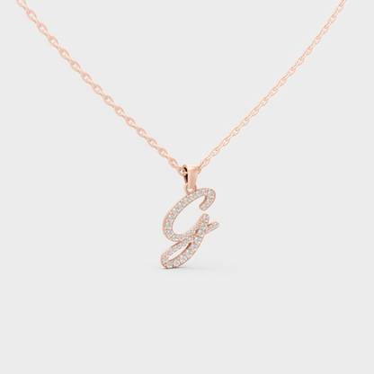 Blush Pink 14K Rose Gold Letter G Initial Necklace Set with Brilliant Round Lab Diamonds