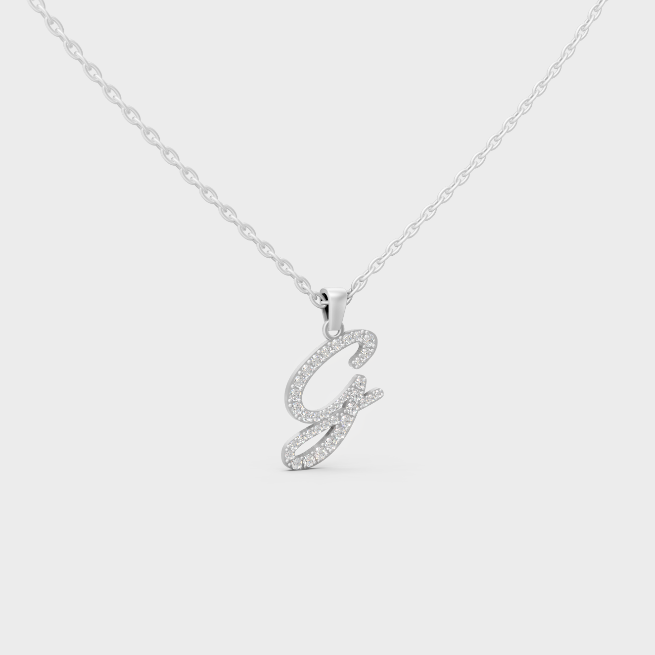 Micro Pave Letter G Initial Necklace Shining with Premium 18K White Gold Chain Set
