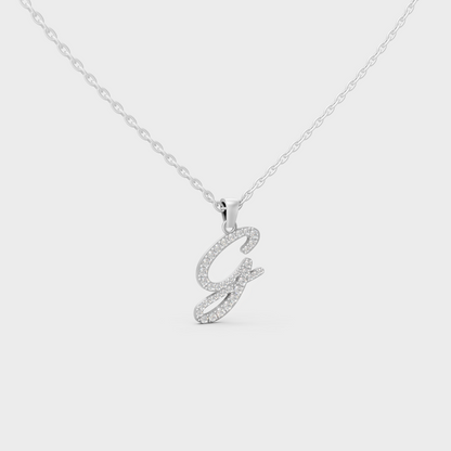 Micro Pave Letter G Initial Necklace Shining with Premium 18K White Gold Chain Set