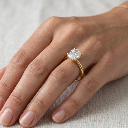 Yellow Gold Engagement Ring Featuring in Oval Shape Hidden Halo 