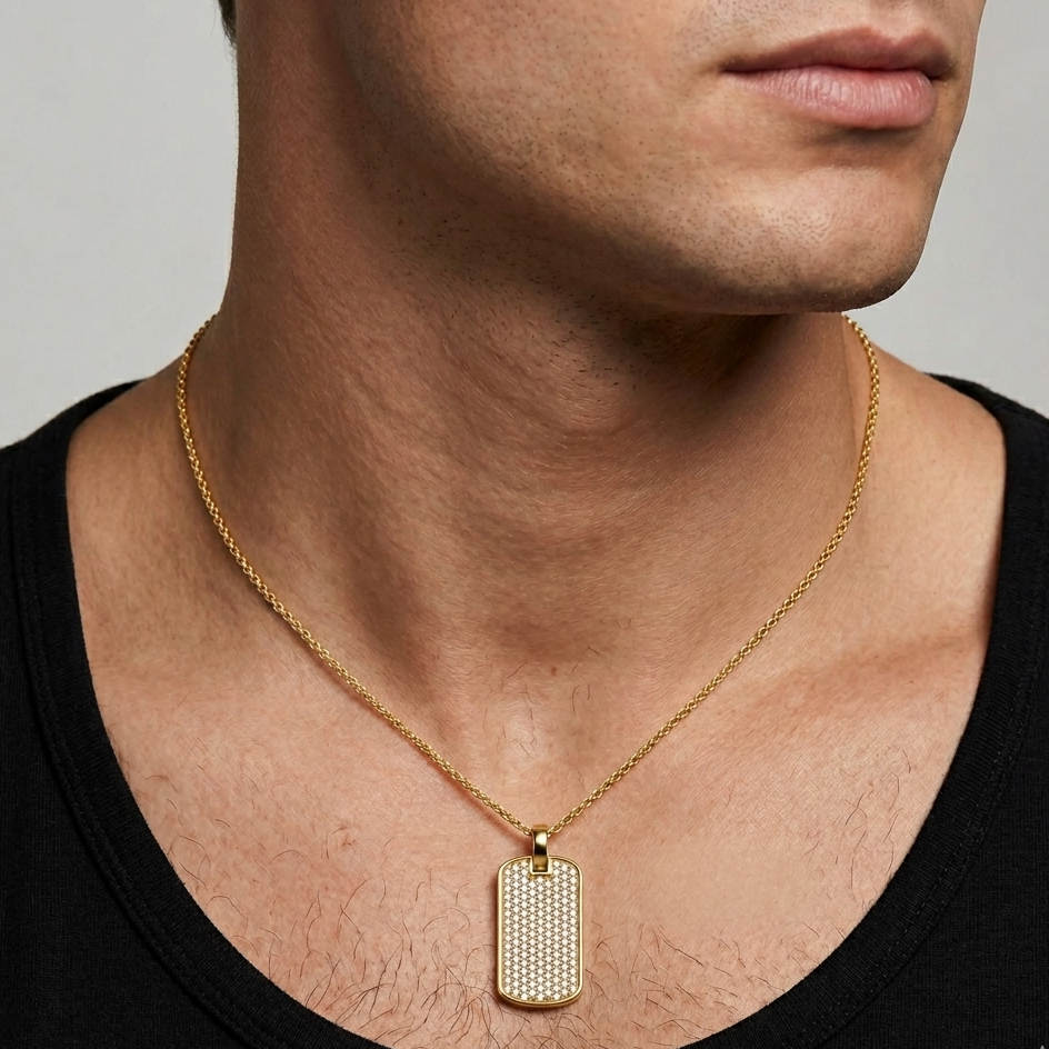 Yellow Gold Men’s Solitaire Pendant Featuring A Round Lab Diamond