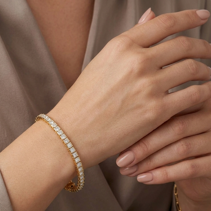 Princess Cut Diamond Tennis Bracelet In Yellow Gold
