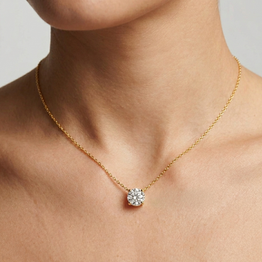 Round Cut 1 Ct Lab Grown Diamond Pendant Yellow Gold