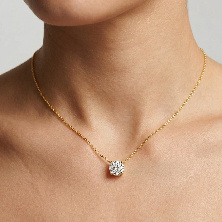 Certified Round Lab-Grown Diamond Pendant 9K Yellow Gold